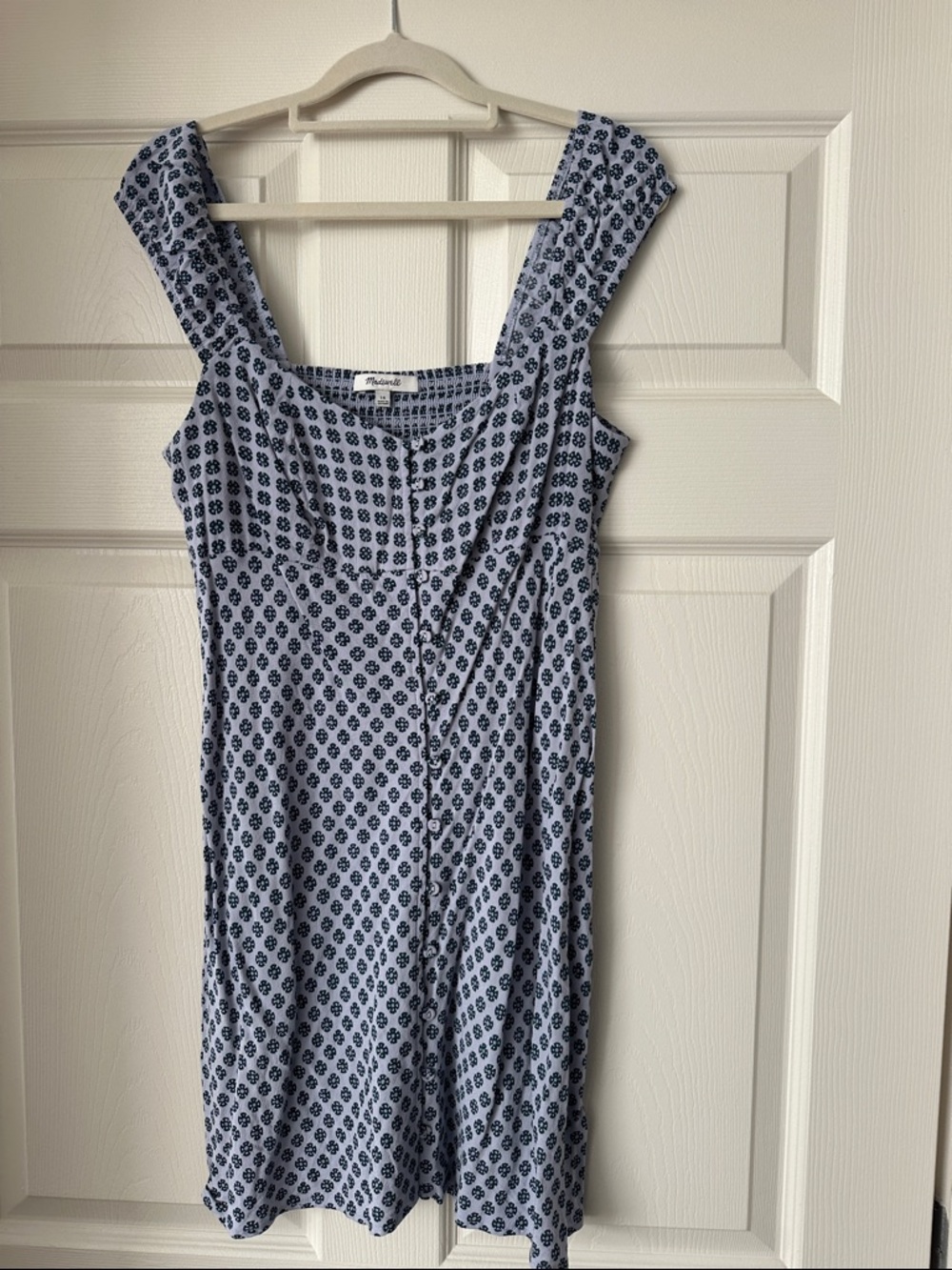 Madewell Light Blue and Navy Block-Print Midi Dress